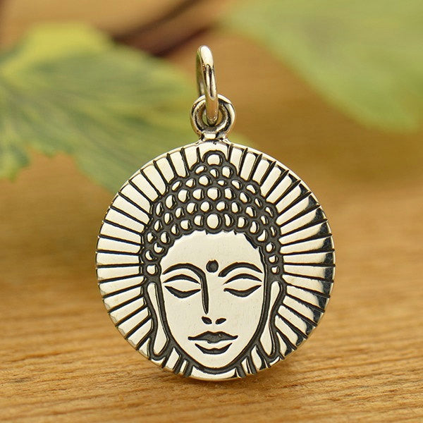 Sterling Silver Etched Buddha Head Charm - Poppies Beads n' More