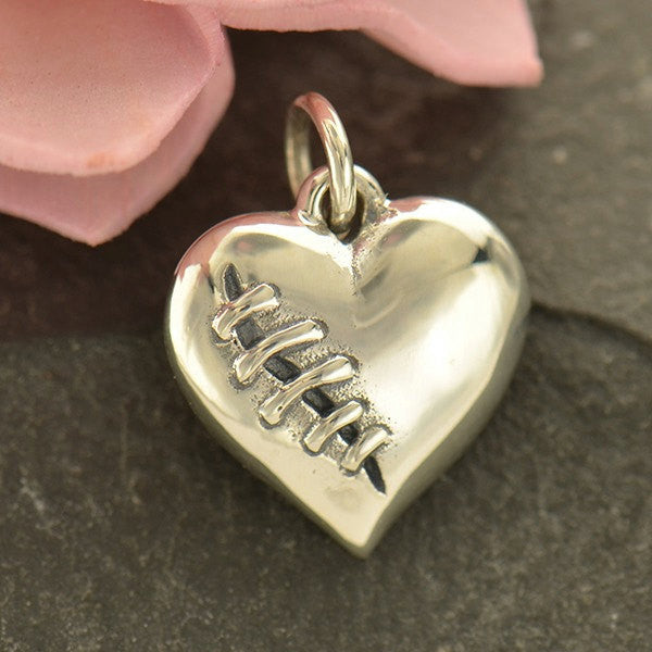 Sterling Silver Mended Heart Charm - Poppies Beads n' More