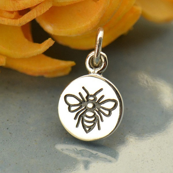 Sterling Silver Etched Bumble Bee Charm - Poppies Beads n' More