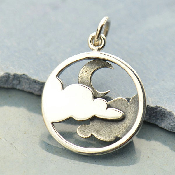 Sterling Silver Moon and Cloud Pendant - Poppies Beads n' More