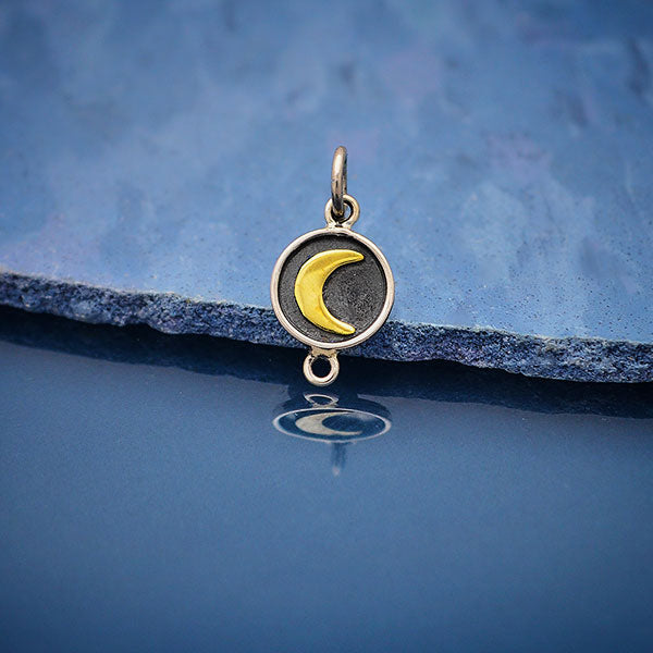 Sterling Silver Link with Bronze Crescent Moon - Poppies Beads n' More
