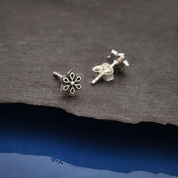 Sterling Silver Mandala Flower Post Earrings - Poppies Beads n' More