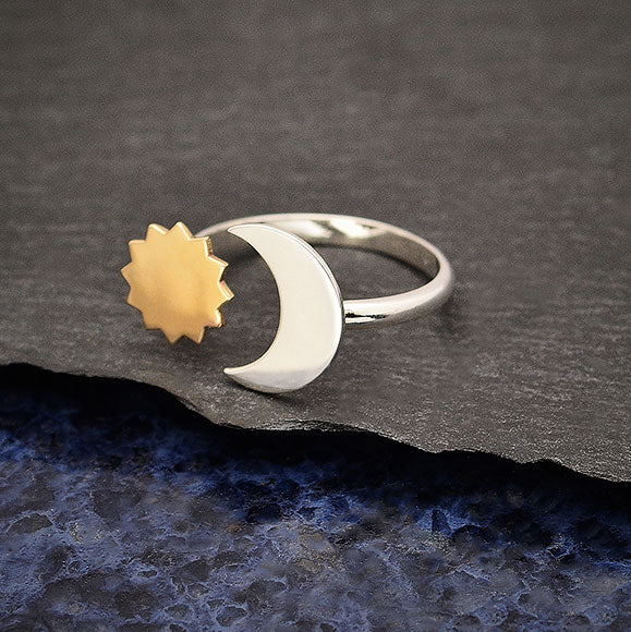 Mixed Metal Sun and Moon Adjustable Ring - Poppies Beads n' More