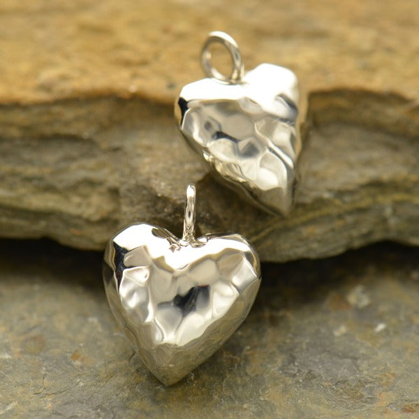 Sterling Silver Hammered Puffed Heart Pendant, - Poppies Beads n' More