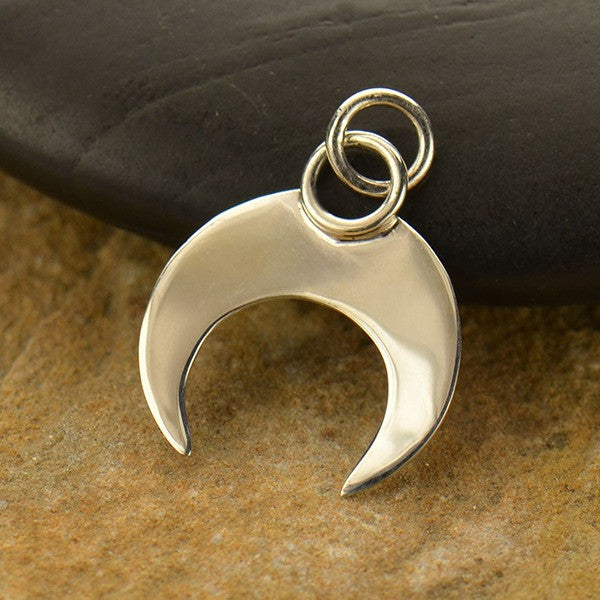 Sterling Silver Inverted Crescent with Wire Circle Pendant - Poppies Beads n' More