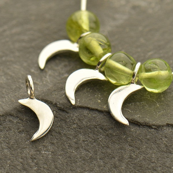 Sterling Silver Tiny Crescent Moon Dangle - Poppies Beads n' More