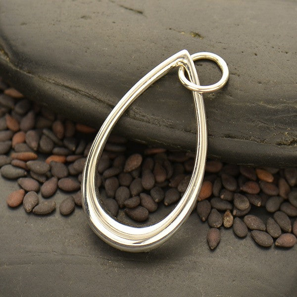 Sterling Silver Hollow Form Teardrop Pendant - Poppies Beads n' More