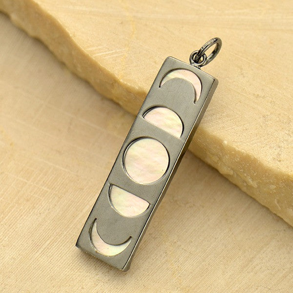 Silver Full Moon Phase Pendant set over Mother of Pearl - Poppies Beads n' More