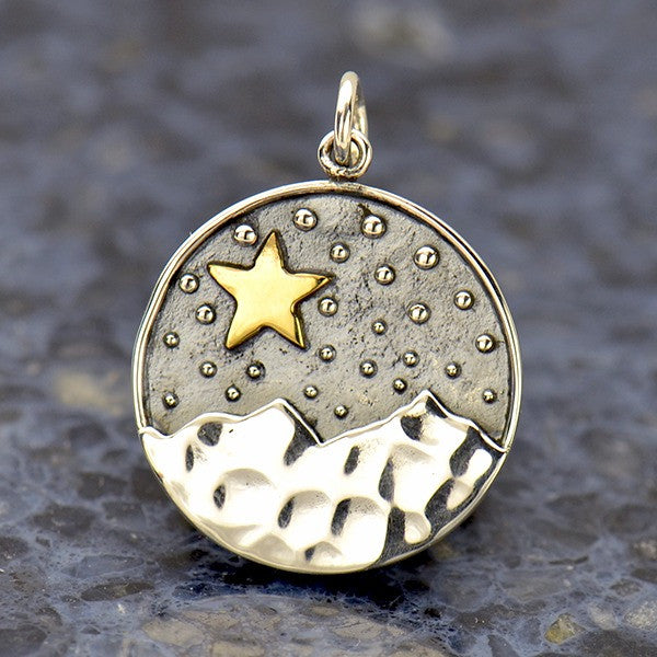 Sterling Silver Mountain Pendant with Bronze Star - Poppies Beads n' More