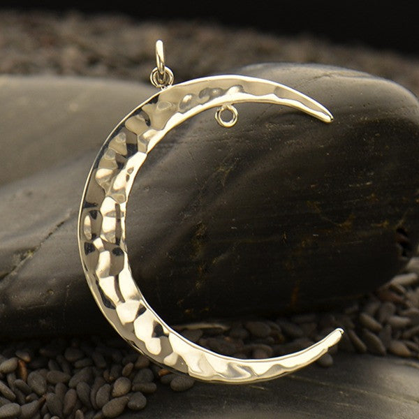 Silver Moon Pendant - Left or Right Facing with Fixed Jump Ring - Poppies Beads n' More