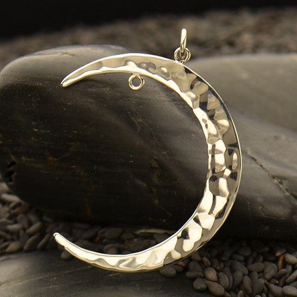 Silver Moon Pendant - Left or Right Facing with Fixed Jump Ring - Poppies Beads n' More