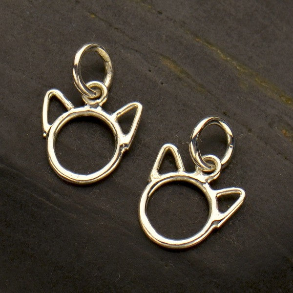 Sterling Silver Cat Charm with Cute Cat Head with Ears - Poppies Beads n' More