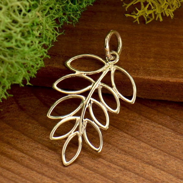 Sterling Silver Leaf Pendant - Openwork Fern Charm - Poppies Beads n' More