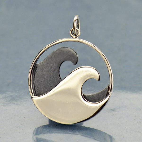 Large Sterling Silver Double Wave Pendant - Poppies Beads n' More