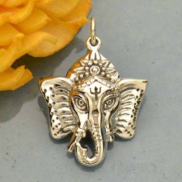 Sterling Silver Ganesh Pendant - Elephant Headed God - Poppies Beads n' More