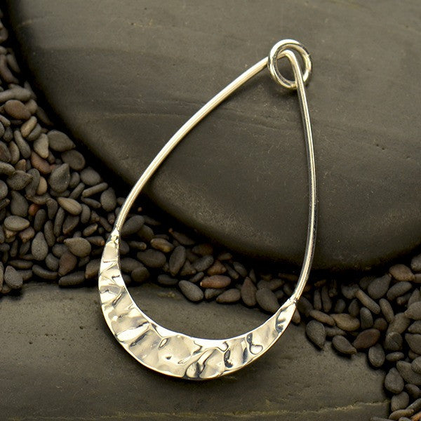 Silver Teardrop Pendant with Hammer Texture Bottom Edge - Poppies Beads n' More