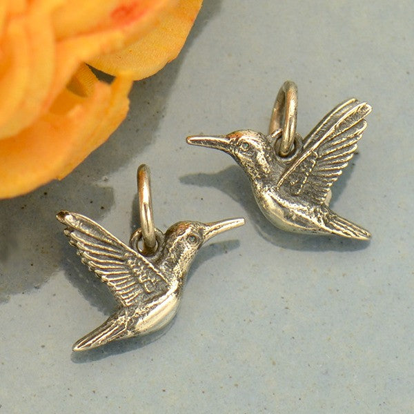 Sterling Silver 3D Hummingbird Charm - Poppies Beads n' More