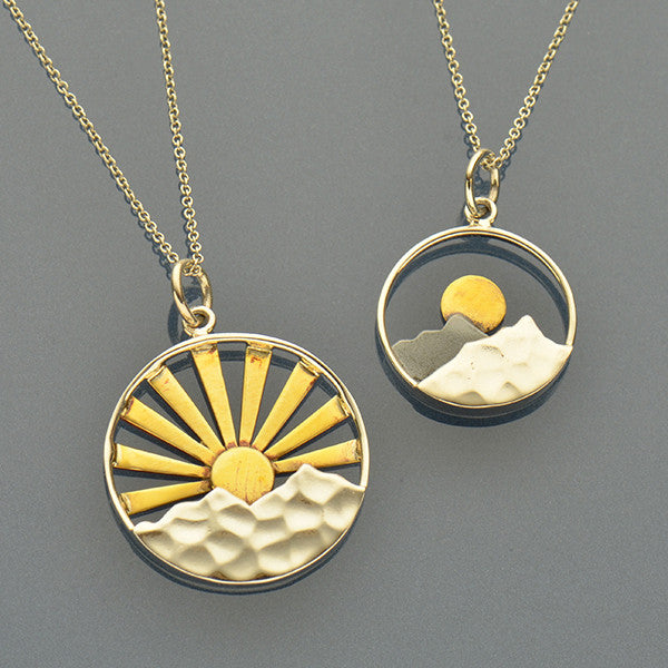 Sunrise Charm Necklaces - Big and Small Mixed Metal Mountain, - Poppies Beads n' More
