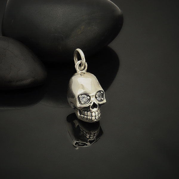 Sterling Silver Skull Charm with Nano Gem Eyes - Poppies Beads n' More