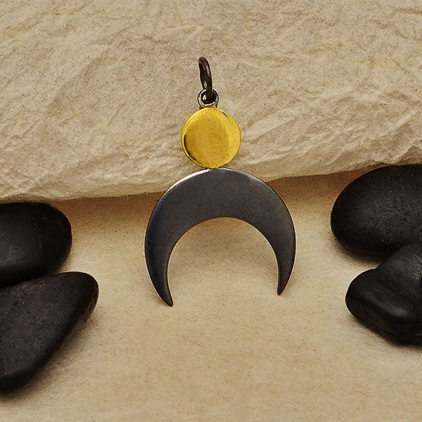 Black Finish Moon Pendant with Bronze Sun - Poppies Beads n' More