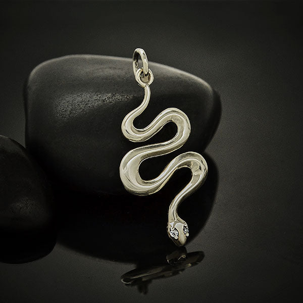 Sterling Silver Snake Charm with Nano Gem Eyes - Poppies Beads n' More