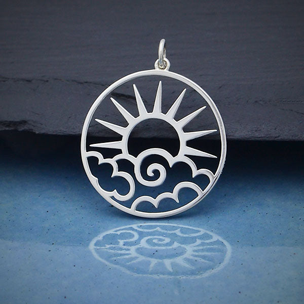 Sterling Silver Openwork Sun Pendant with Clouds - Poppies Beads n' More