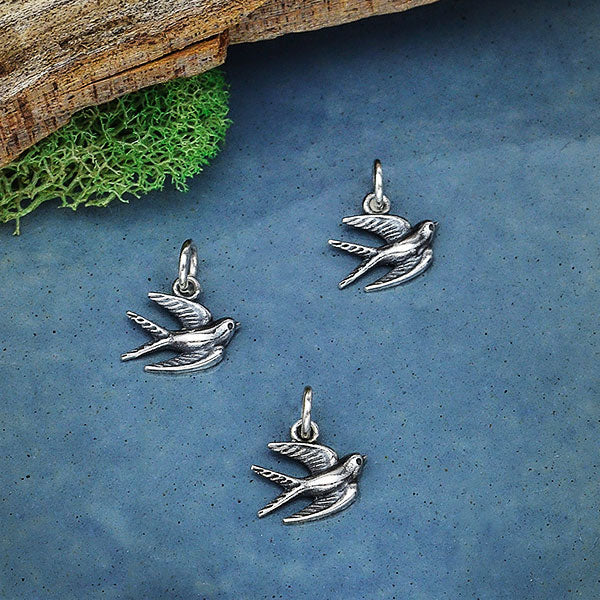 Sterling Silver Swallow Charm - Poppies Beads n' More