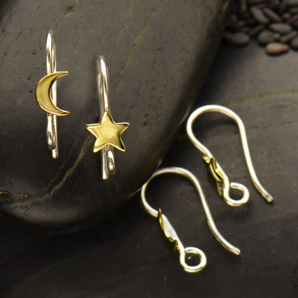 Sterling Silver Star and Moon Hook Earring with Bronze - Poppies Beads n' More