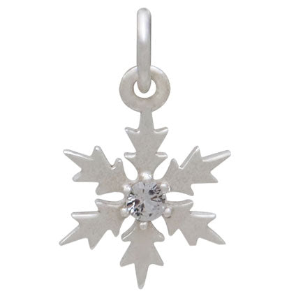 Sterling Silver Snowflake Charm with Single Nano Gem - Poppies Beads n' More
