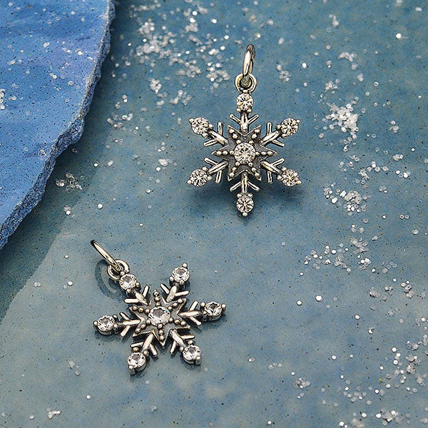 Sterling Silver Medium Snowflake Charm with NanoGems - Poppies Beads n' More