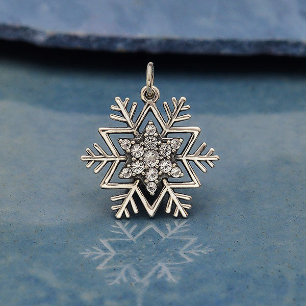 Sterling Silver Snowflake Pendant with Pave NanoGems - Poppies Beads n' More