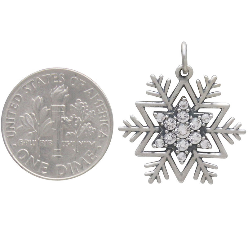 Sterling Silver Snowflake Pendant with Pave NanoGems - Poppies Beads n' More