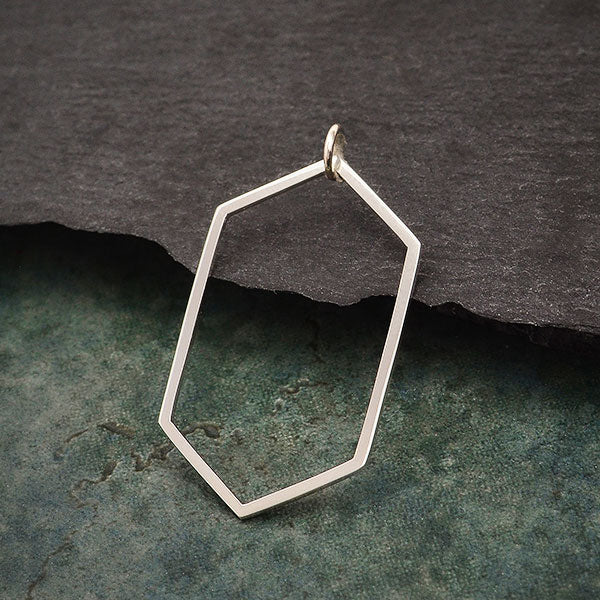 Sterling Silver Long Hexagon Link - Poppies Beads n' More