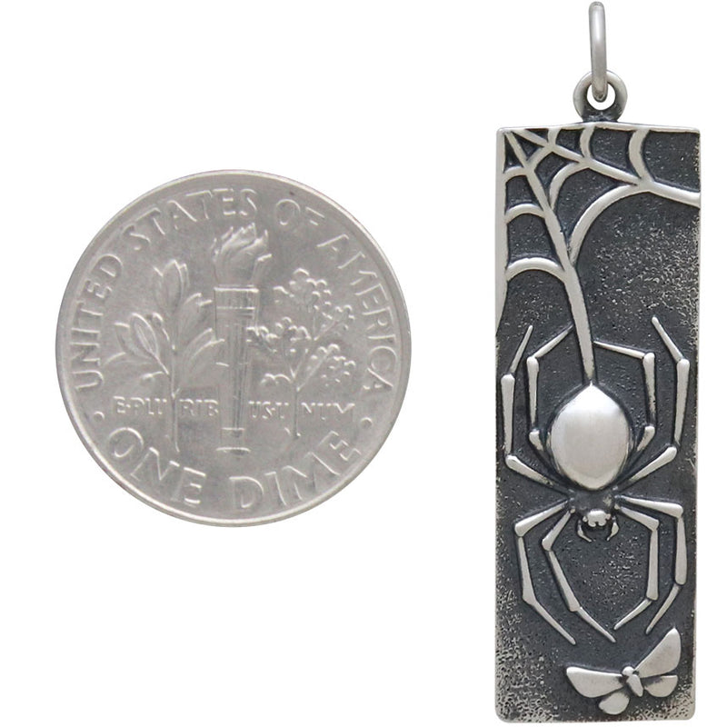 Sterling Silver Spider Pendant on Rectangle - Poppies Beads n' More
