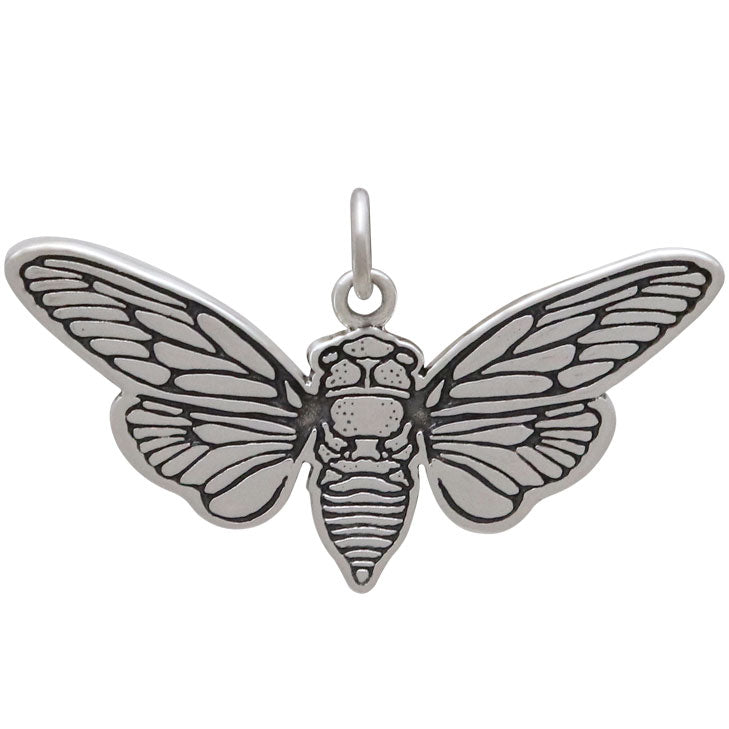 Sterling Silver Flat Cicada Pendant - Poppies Beads n' More